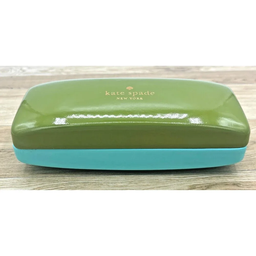 Kate Spade NY Eyeglass Sunglasses Hard Shell Case Only Lens Cloth Green Blue EUC